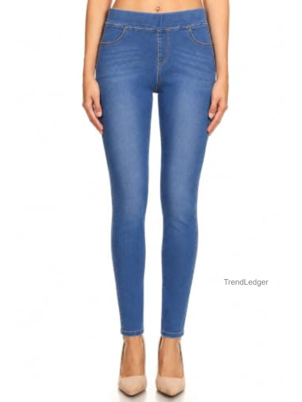 Stretchy Pull-On Skinny Jeans with Elastic Waistband